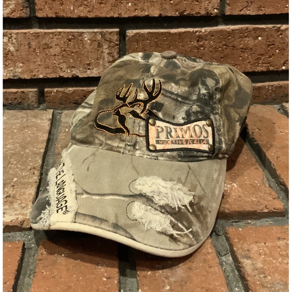 Primos Hunting Calls Camo Speak The Language Distressed‎ Baseball Hat